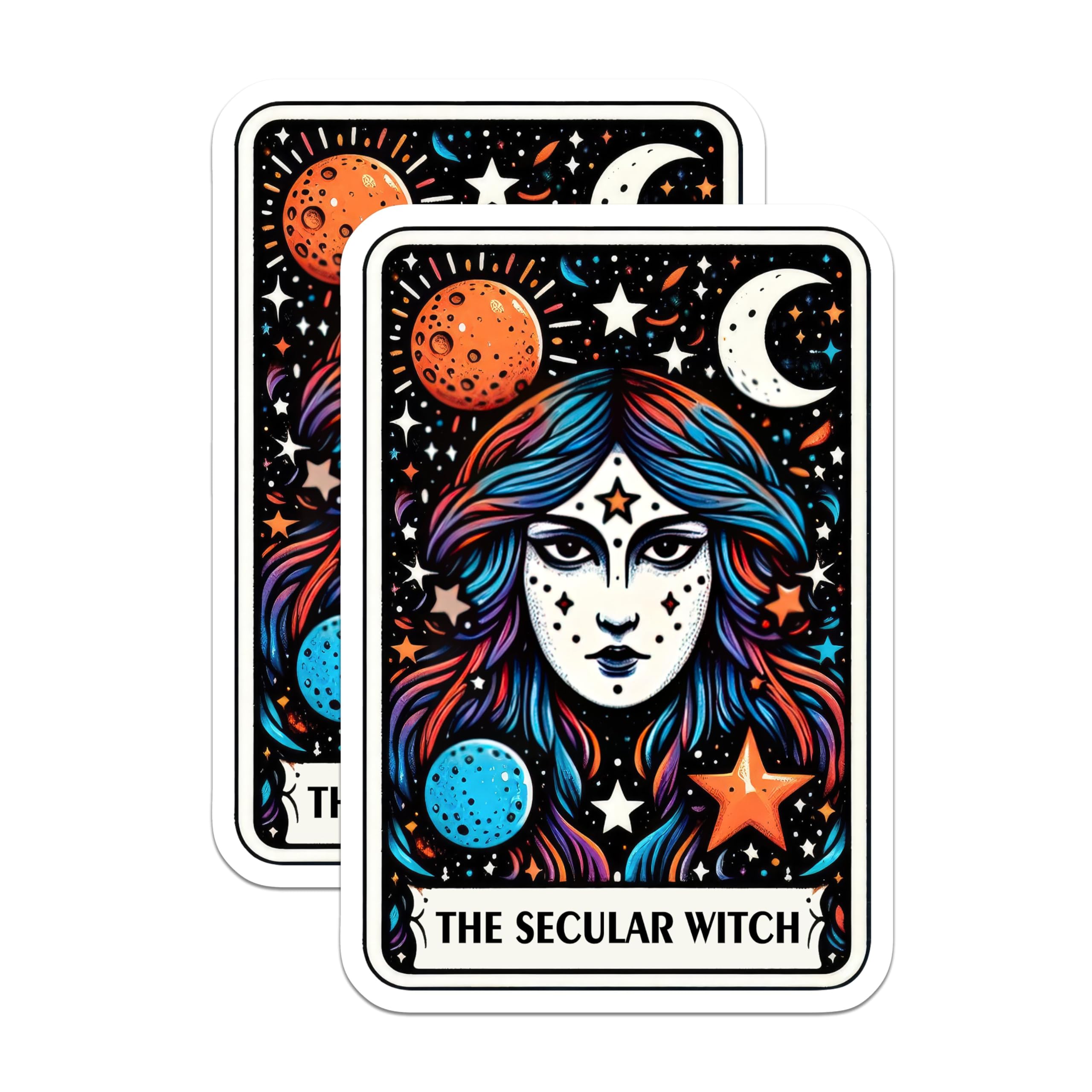 (2 Pack) The Secular Witch Stickers - Cosmic Art Stickers - Witchy Aesthetic Stickers - 5" On Longest Side - Sticks to Smooth Flat Surfaces - Made in USA - BMCS5301