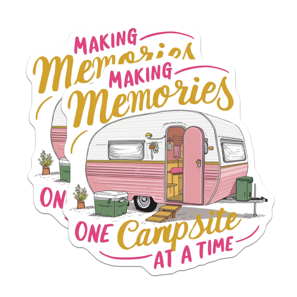 (2 Pack) Making Memories One Campsite at A Time Stickers - Campers - Travel Trailer Sticker - RV Adventure Sticker - 5" On Longest Side - Sticks to Smooth Flat Surfaces - Made in USA - BMCS4055