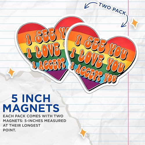 (2 Pack) Pride Heart Magnets - I See You I Love You I Accept You - 5" On Longest Side - for Cars, Fridges, Toolboxes - Made in USA - MAG8280