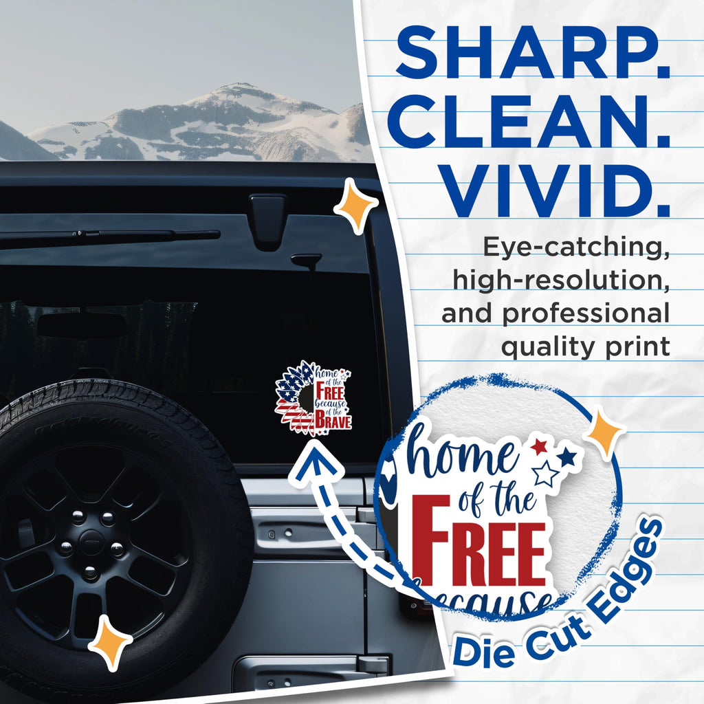 (2 Pack) Home of The Free Stickers - Patriotic Quote Stickers - American Flag Sunflower Decal - 5" On Longest Side - Sticks to Any Smooth Flat Surface - Made in USA - BMCS2958