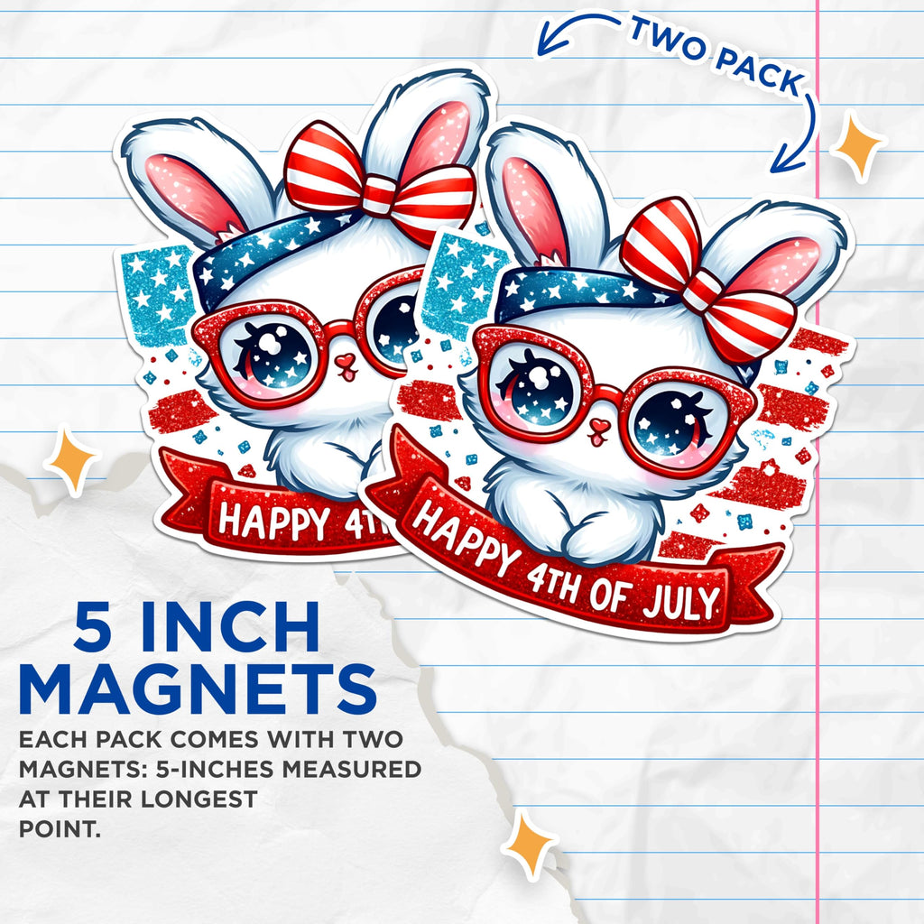 (2 Pack) Happy 4th of July Bunny Magnets - Patriotic Rabbit Magnets - Independence Day Holiday Magnets- 5" On Longest Side - for Fridges, Toolboxes, Cars - Made in USA - MAG2706