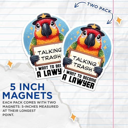 (2 Pack) Talking Trash Magnets - Funny Parrot Magnets - Lawyer Quotes - 5" On Longest Side - for Cars, Fridges, Toolboxes - Made in USA - MAG3730