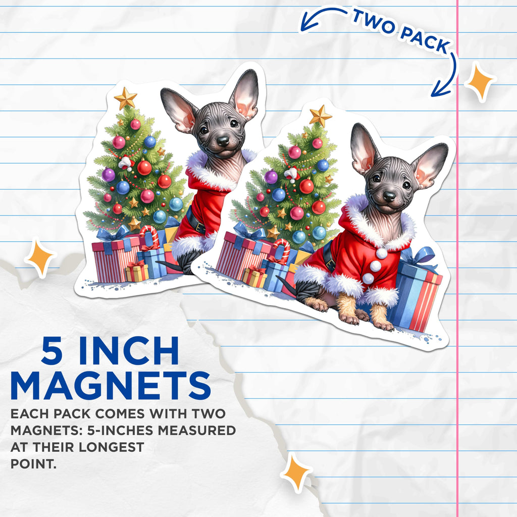 (2 Pack) Sphynx Dog Christmas Magnets - Santa Pet Holiday Decor - Animal Lover Refrigerator Decoration - 5 Inches On Longest Side - Thick Durable Magnet - Made in USA - MAG25255