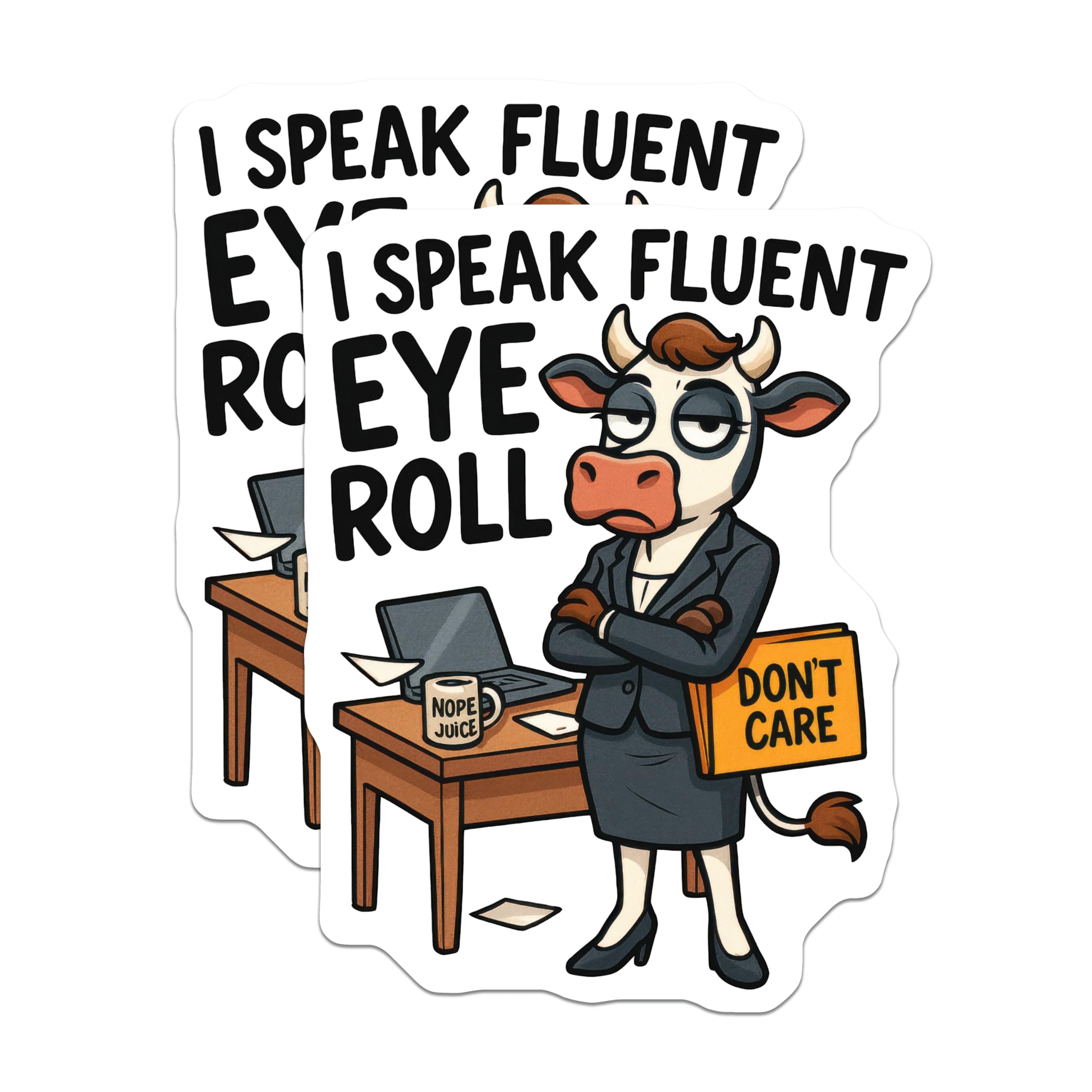 (2 Pack) Eye Roll Magnets - Sarcastic Cow Refrigerator Art - Office Humor Fridge Accessory - 5 Inches On Longest Side - Thick Durable Magnet - Made in USA - MAG20764