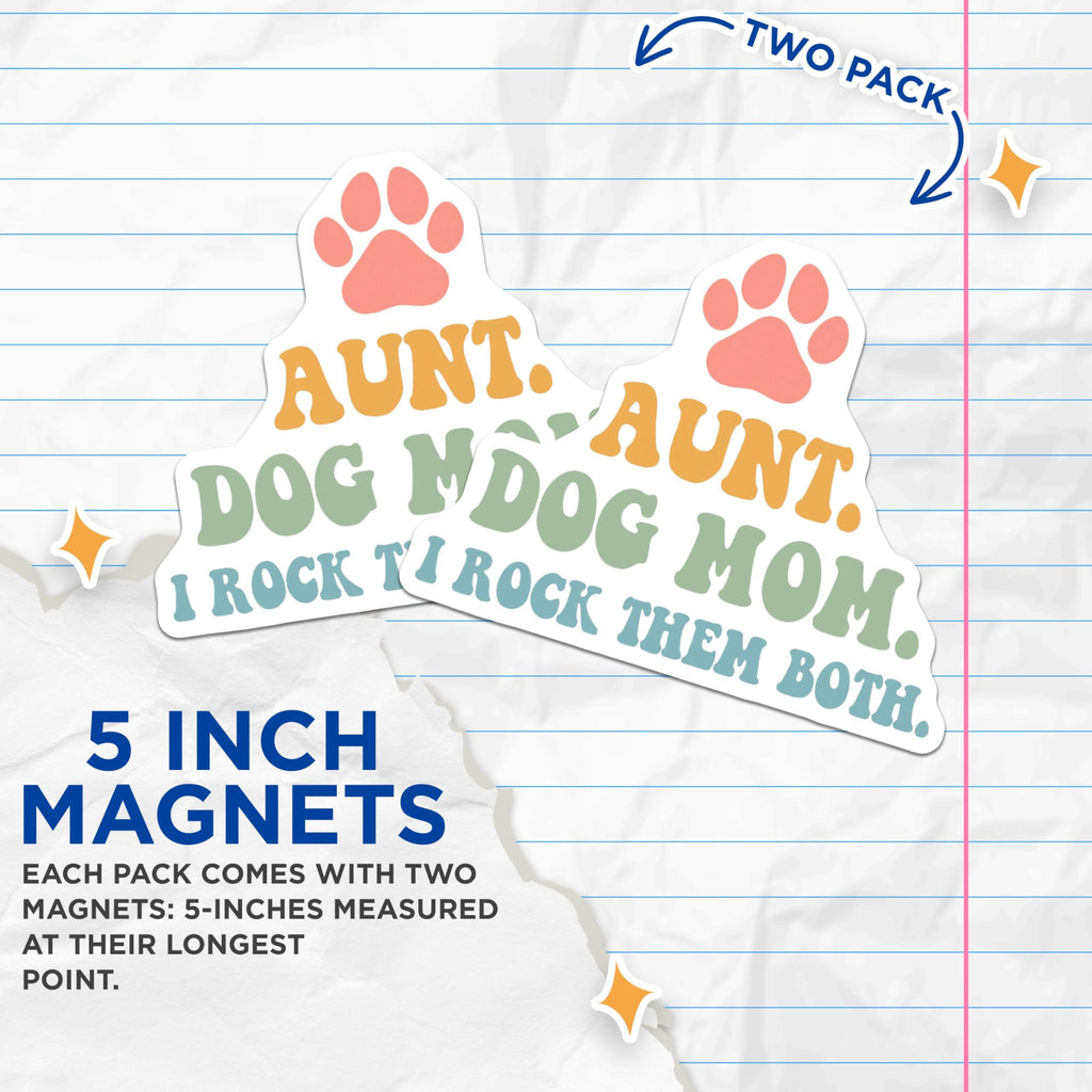 (2 Pack) Aunt Dog Mom Magnets - Groovy Dog Lover Fridge Decor - Proud Pet Parent Locker Accessory - 5 Inches On Longest Side - Thick Durable Magnet - Made in USA - MAG30868