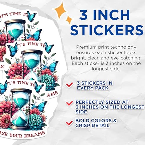 (3 Pack) Sand Timer Decals - Dream Chaser - Laptop Decals - 3 Inches On Longest Side - Easy Peel & Apply - Made in USA - 3MCS1997