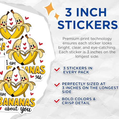 (3 Pack) Bananas About You Decals - Laptop Decal - Cute Fruit Stickers- 3 Inches On Longest Side - Easy Peel & Apply - Made in USA - 3MCS5162