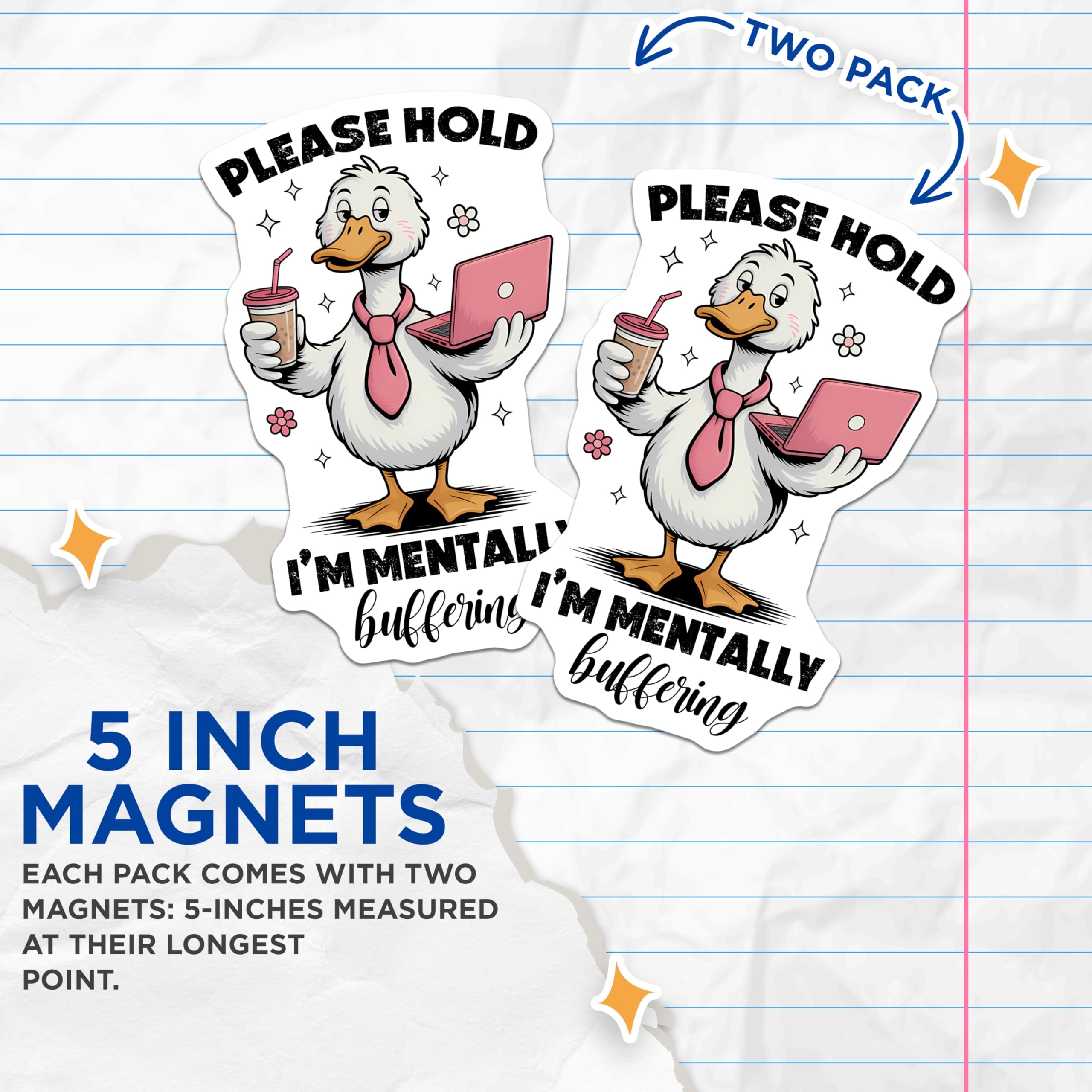 (2 Pack) Duck Magnets - Funny Mental Buffering Magnet - Laptop Lover Magnet - 5" On Longest Side - Premium Magnet - for Cars, Refrigerators, Toolboxes, Lockers - Made in USA - MAG15649