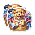 (2 Pack) Cute Puppy Stickers - Adorable Pet Stickers - Laundry Basket Puppy Decal - 5" On Longest Side - Sticks to Smooth Flat Surfaces - Made in USA - BMCS9415