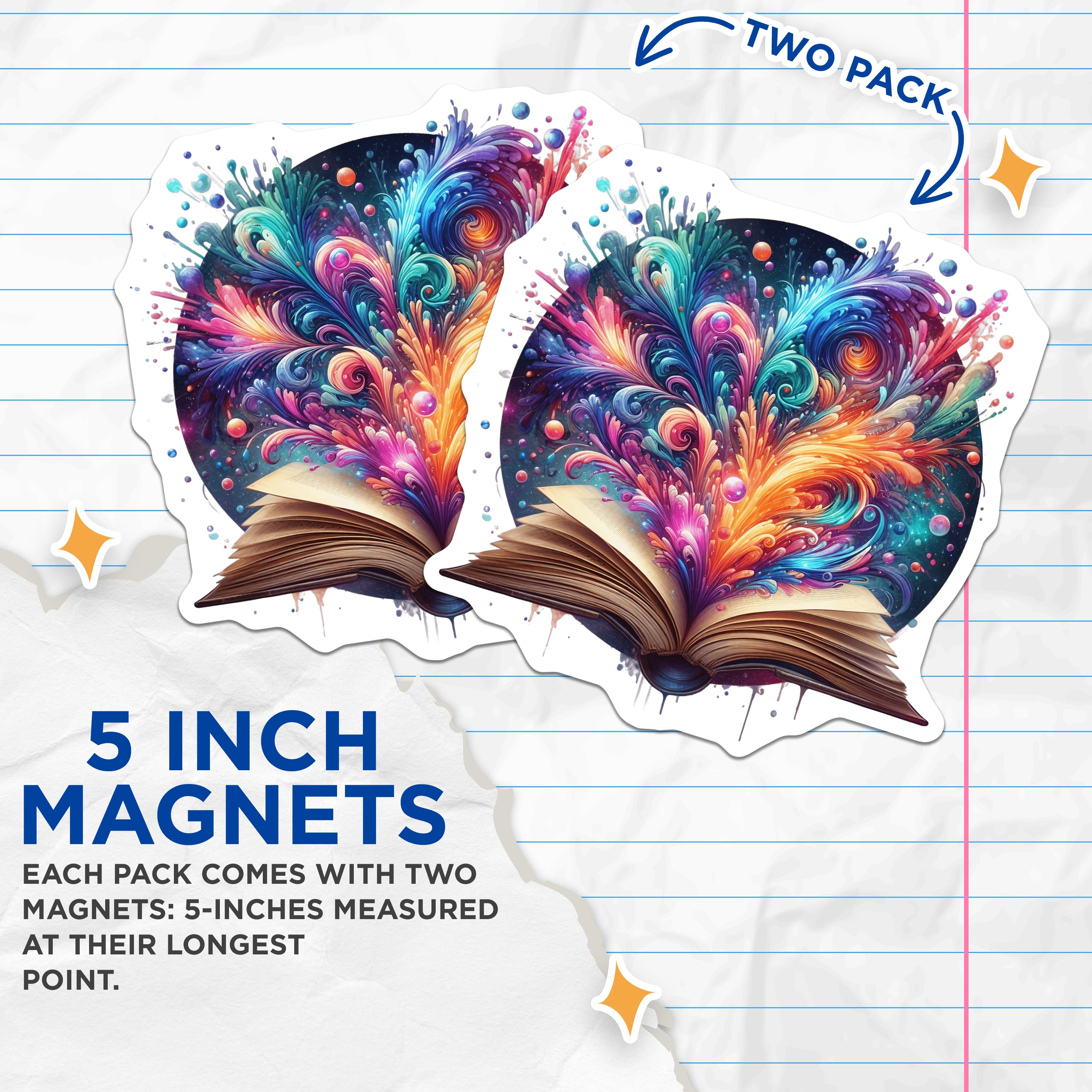 (2 Pack) Magical Book Explosion Magnets - Reader Literary Decor - Vibrant Fantasy Art - Librarian Teacher Gift Idea - 5 Inches On Longest Side - Thick Durable Magnet - Made in USA - MAG38942