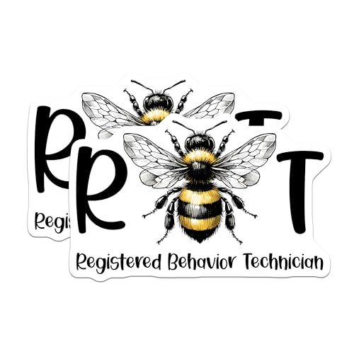 (2 Pack) Registered Behavior Technician Stickers - Bee RBT Stickers - Certified Therapist Decal - 5" On Longest Side - Sticks to Any Smooth Flat Surface - Made in USA - BMCS3167