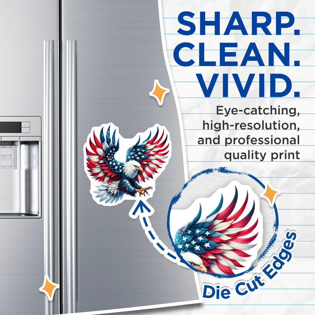 (2 Pack) American Flag Eagle Magnets - Majestic Patriotic USA Freedom Symbol - Independence Day Home Decor - Veterans Day - 5 Inches On Longest Side - Thick Durable Magnet - Made in USA - MAG22379