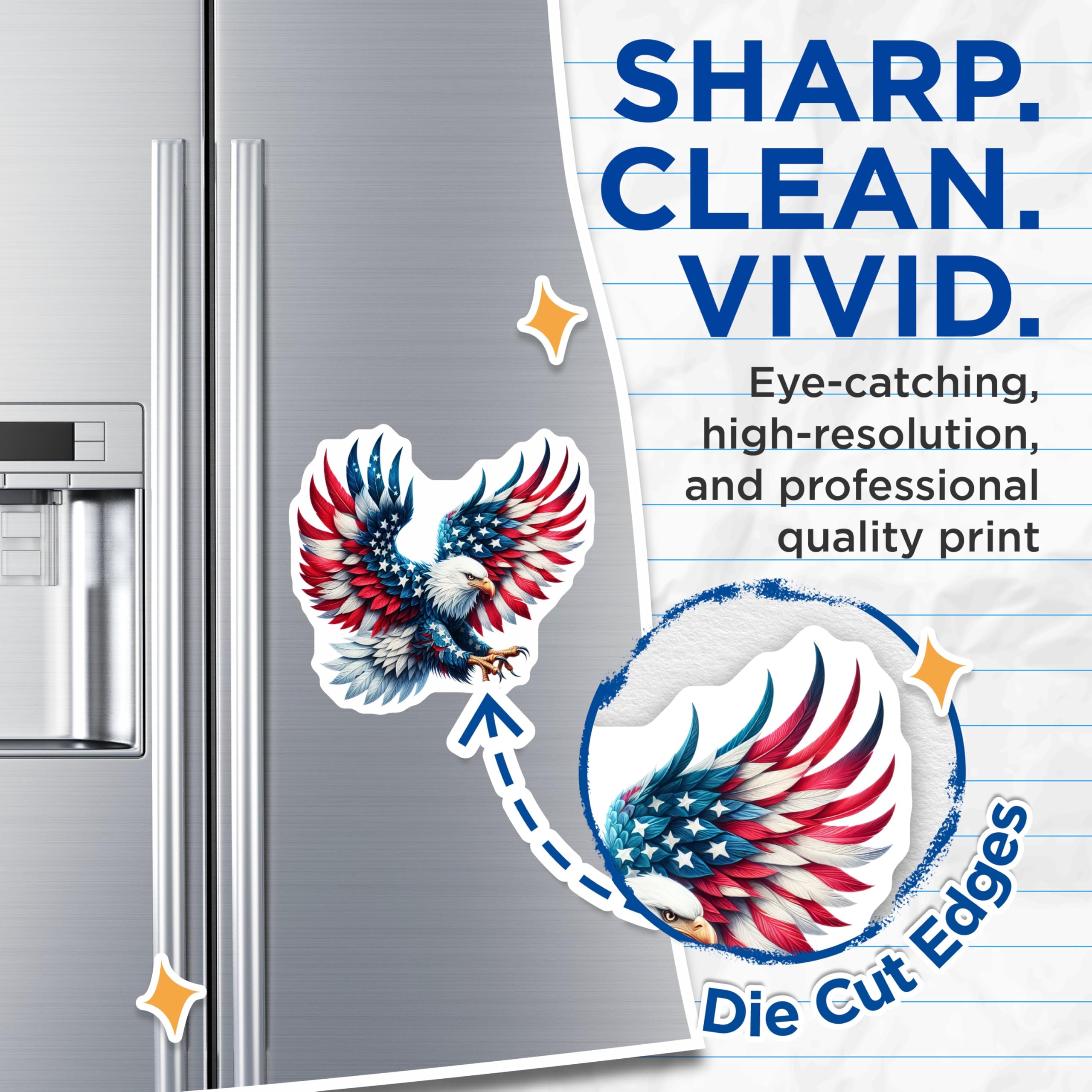 (2 Pack) American Flag Eagle Magnets - Majestic Patriotic USA Freedom Symbol - Independence Day Home Decor - Veterans Day - 5 Inches On Longest Side - Thick Durable Magnet - Made in USA - MAG22379