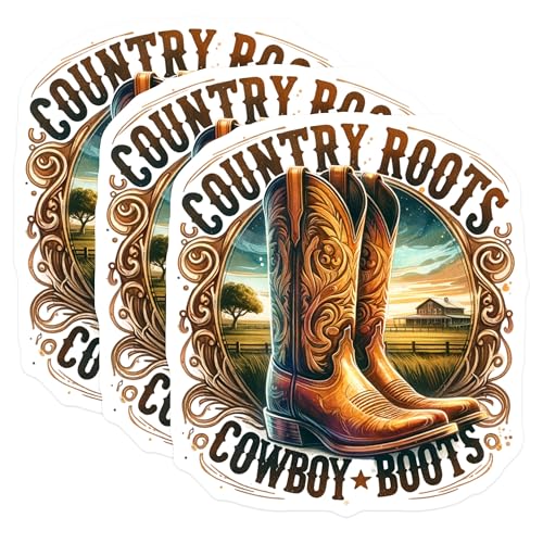 (3 Pack) Cowboy Boots Decals - Country Roots Sticker - Western Laptop Decal- 3 Inches On Longest Side - Easy Peel & Apply - Made in USA - 3MCS5573