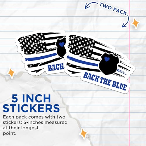 (2 Packs) Back The Blue Stickers - Support Police Policeman Family Wife Support Decals - 5 Inches On Longest Side - Premium Vinyl Decal - Sticks to Any Smooth Flat Surface - Made in USA - BMCS2440