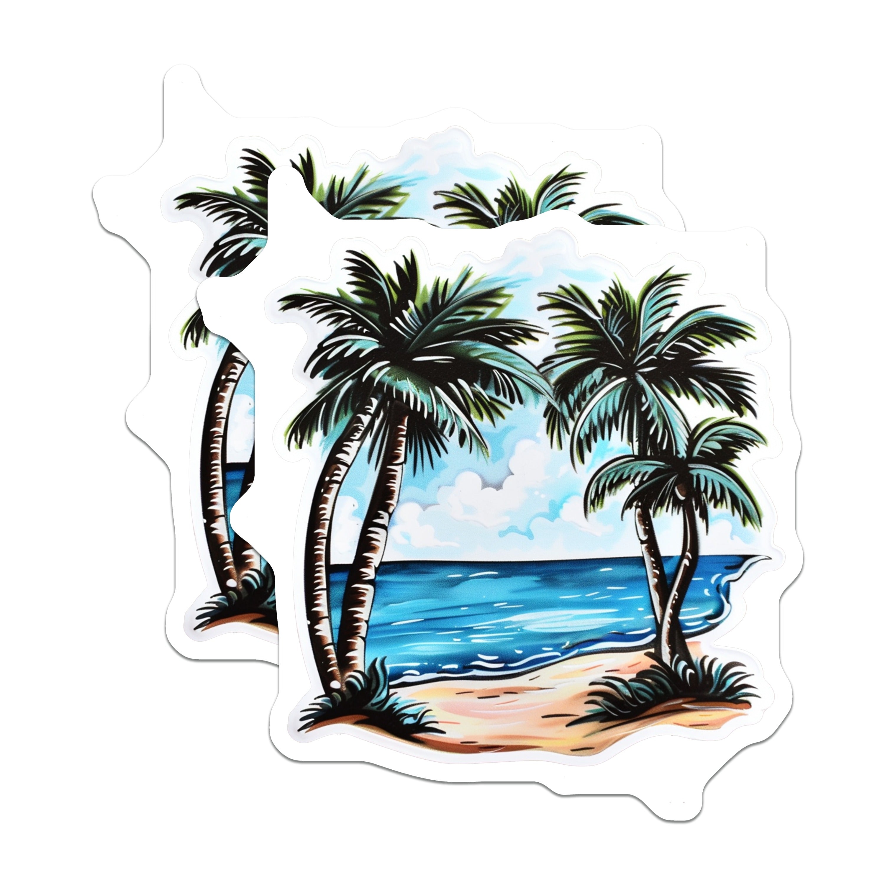 (2 Pack) Tropical Beach Magnets - Palm Tree Ocean Scene - Summer Vacation Decor - Refrigerator Locker Accent - 5 Inches On Longest Side - Thick Durable Magnet - Made in USA - MAG39291
