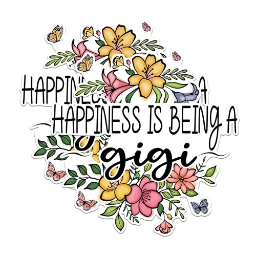 (2 Pack) Happiness is Being A Gigi Stickers - Floral Quote Stickers - Grandma Appreciation Stickers - 5" On Longest Side - Sticks to Any Smooth Flat Surface - Made in USA - BMCS2945