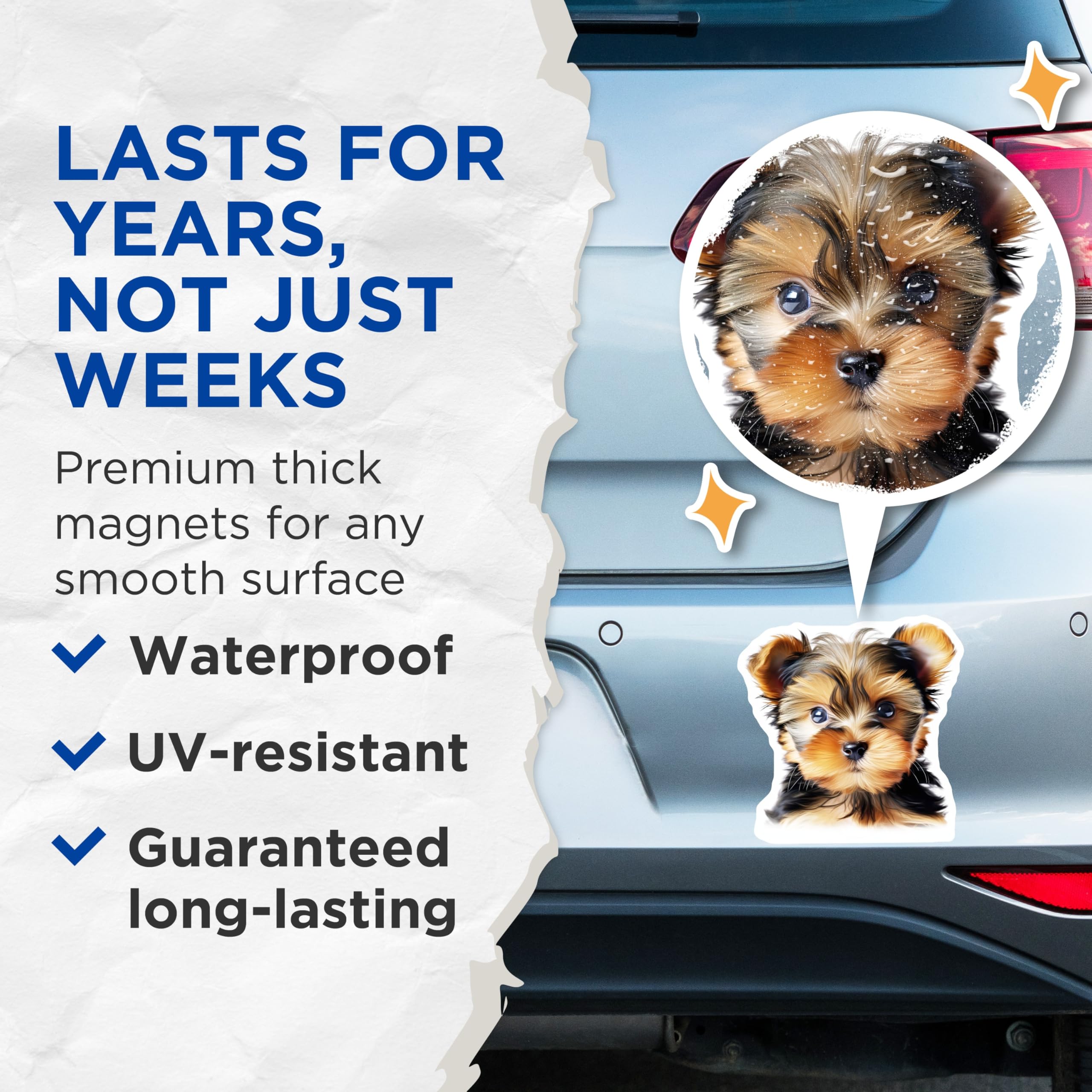 (2 Pack) Yorkie Puppy Magnets - Adorable Yorkshire Terrier Decor - Pet Parent Refrigerator Accessory - 5 Inches On Longest Side - Thick Durable Magnet - Made in USA - MAG30473