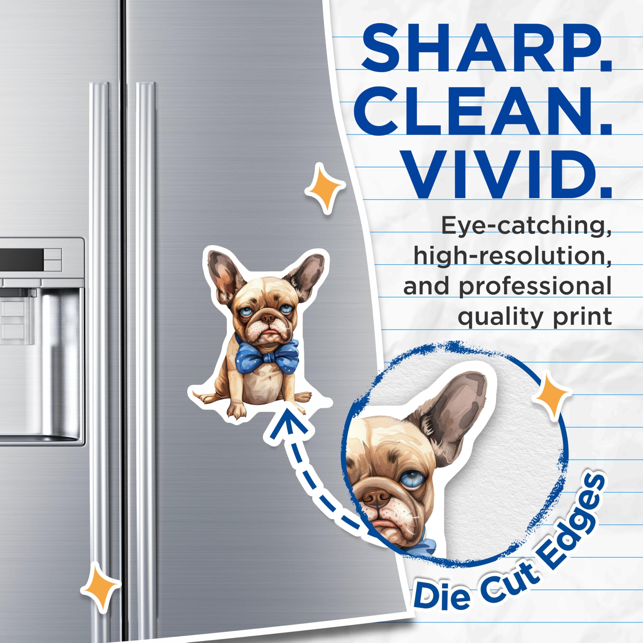 (2 Pack) French Bulldog Magnets - Cute Puppy Dog Art - Blue Bow Tie Pet Lover Kitchen Decor - 5 Inches On Longest Side - Thick Durable Magnet - Made in USA - MAG30439
