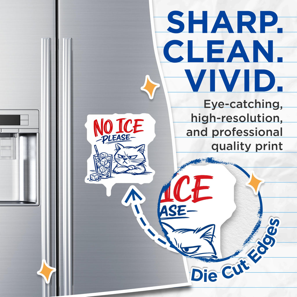 (2 Pack) Grumpy Cat Magnets - No Ice Please Funny Cat Art - Kitchen Locker Refrigerator Magnets - 5 Inches On Longest Side - Thick Durable Magnet - Made in USA - MAG21076