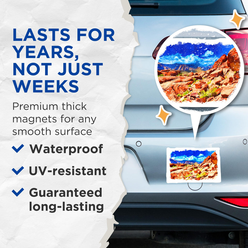 (2 Pack) Desert Landscape Magnets - Red Rock Canyon Art - Scenic Refrigerator Decor - 5 Inches On Longest Side - Thick Durable Magnet - Made in USA - MAG21203