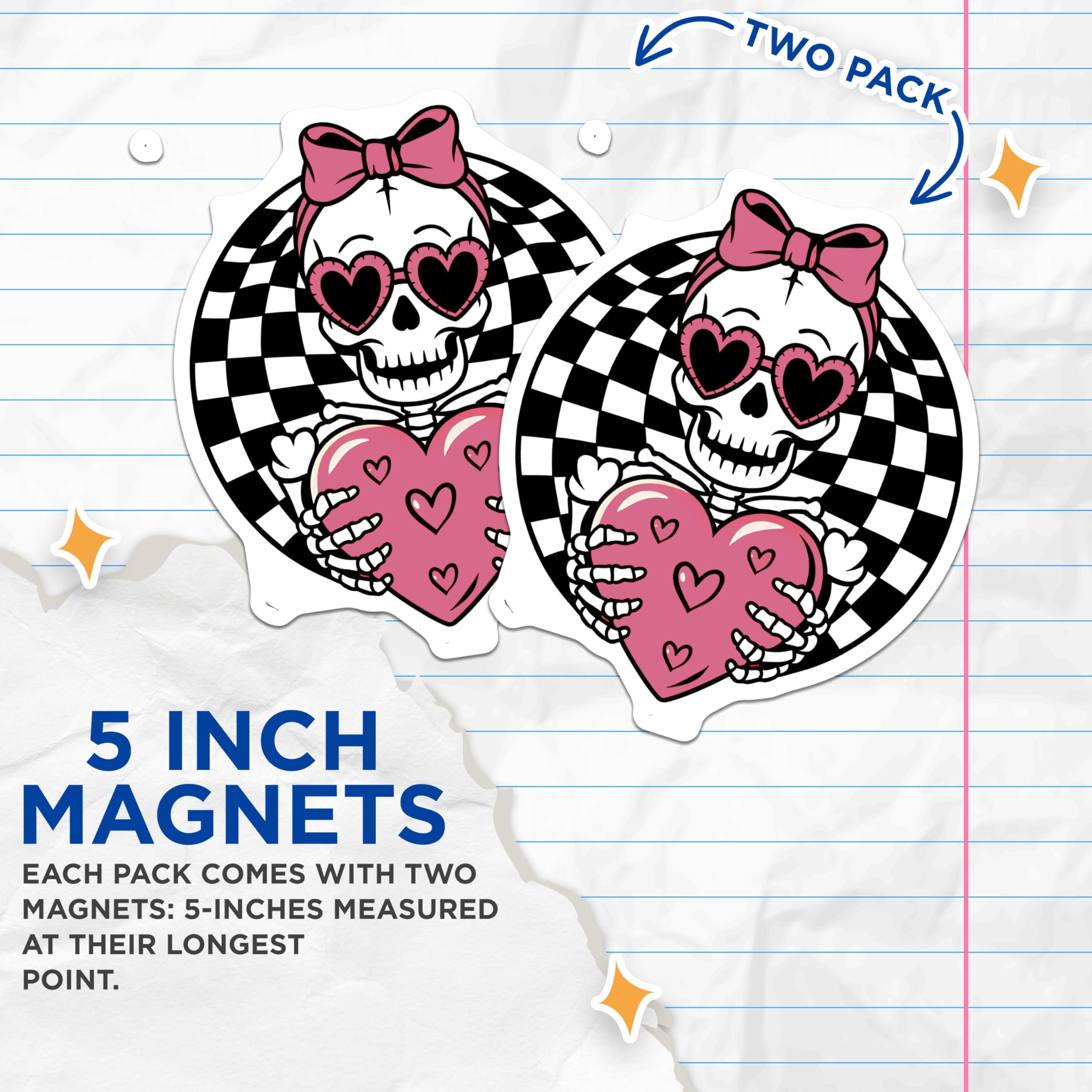 (2 Pack) Skeleton Heart Magnets - Skull Heart Magnets - Love Skulls Magnets - 5" On Longest Side - for Cars, Refrigerators, Toolboxes, Lockers - Made in USA BMCS3463