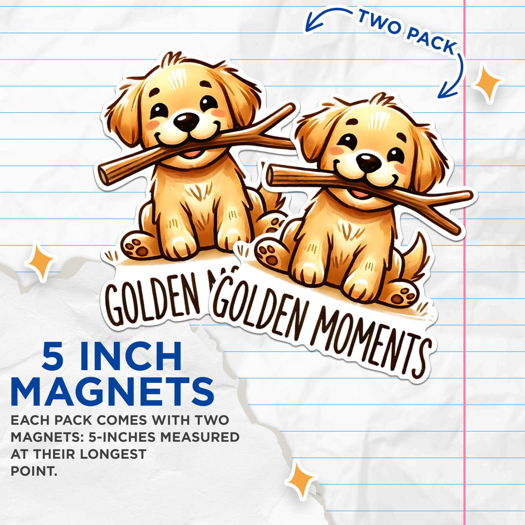 (2 Packs) Golden Moments Magnets - Golden Retriever Puppy Lover Magnets - 5 Inches On Longest Side - Premium Magnet - for Fridges, Toolboxes, Cars - Made in USA - MAG2336