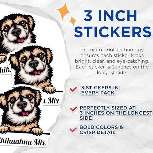 (3 Pack) Chihuahua Mix Decals - Cute Dog Stickers - Laptop Decals - 3 Inches On Longest Side - Easy Peel & Apply - Made in USA - 3MCS2985