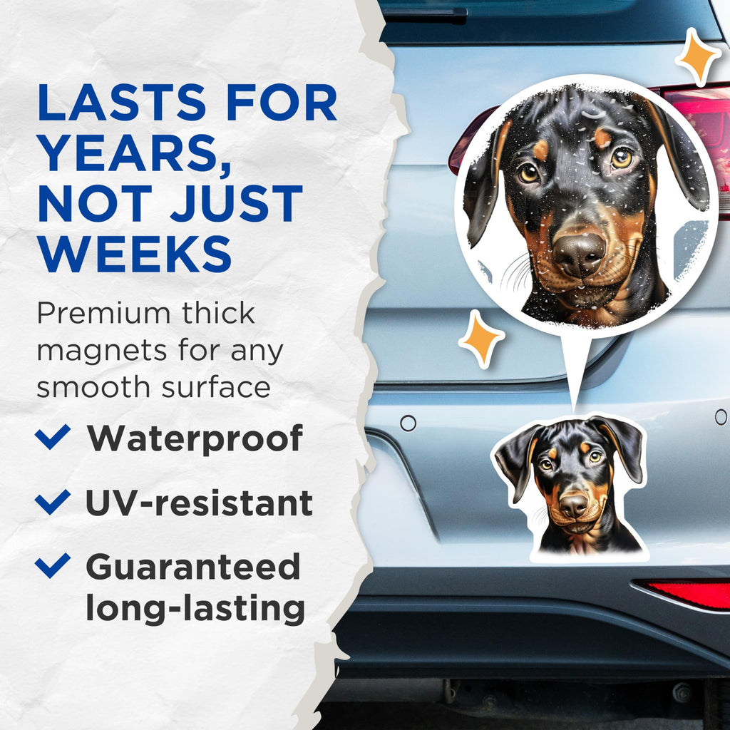 (2 Pack) Doberman Puppy Magnets - Adorable Doberman Dog Art - Pet Lover Fridge Decor - Canine Companion Home Accent - 5 Inches On Longest Side - Thick Durable Magnet - Made in USA - MAG24894
