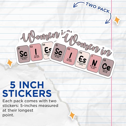 (2 Pack) Women in Science Stickers - Element Chart - Educational Chemistry - 5" On Longest Side - Sticks to Smooth Flat Surfaces - Made in USA - BMCS8027