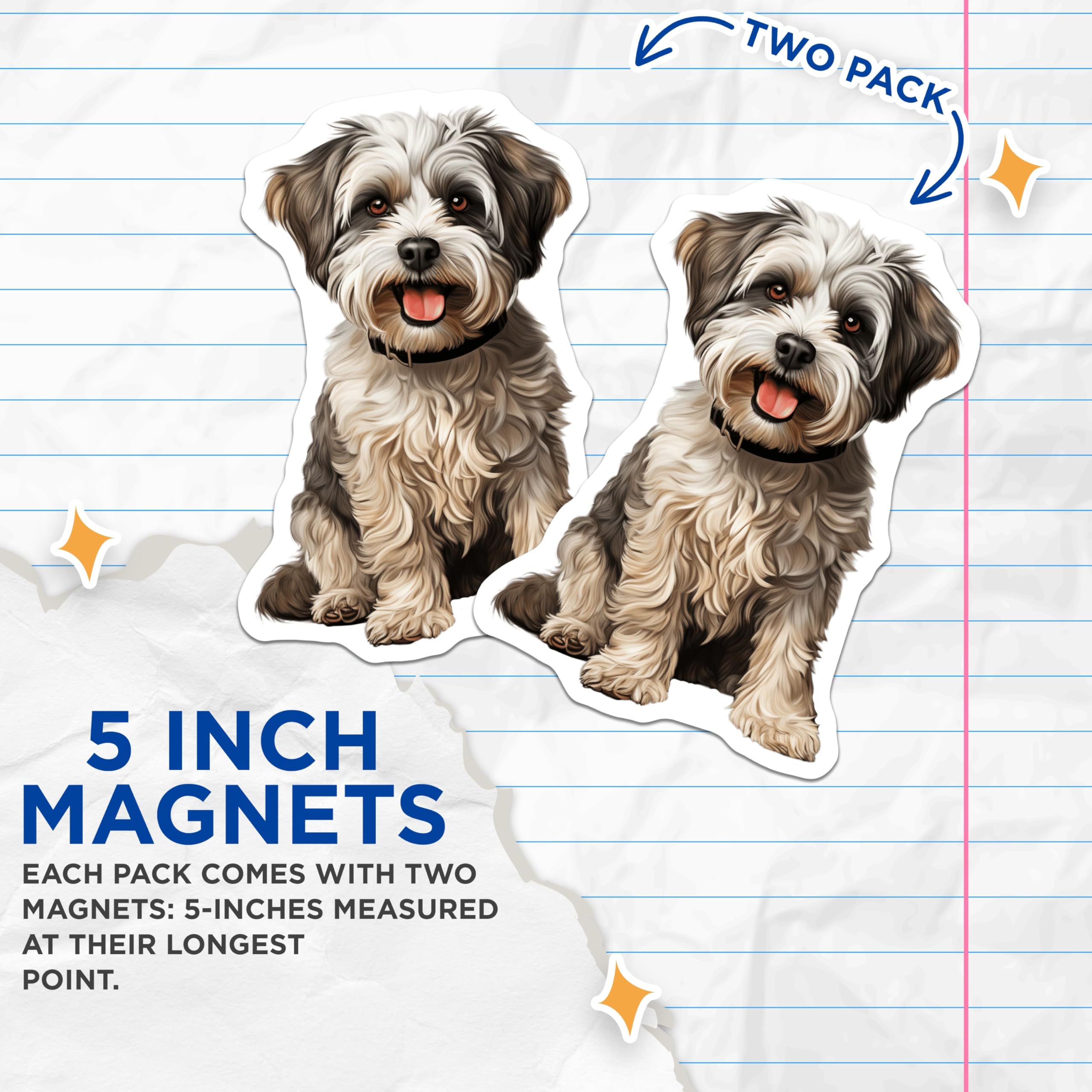 (2 Pack) Cute Fluffy Dog Magnets - Pet Lover Home Decor - Happy Puppy Fridge Art - 5 Inches On Longest Side - Thick Durable Magnet - Made in USA - MAG29350