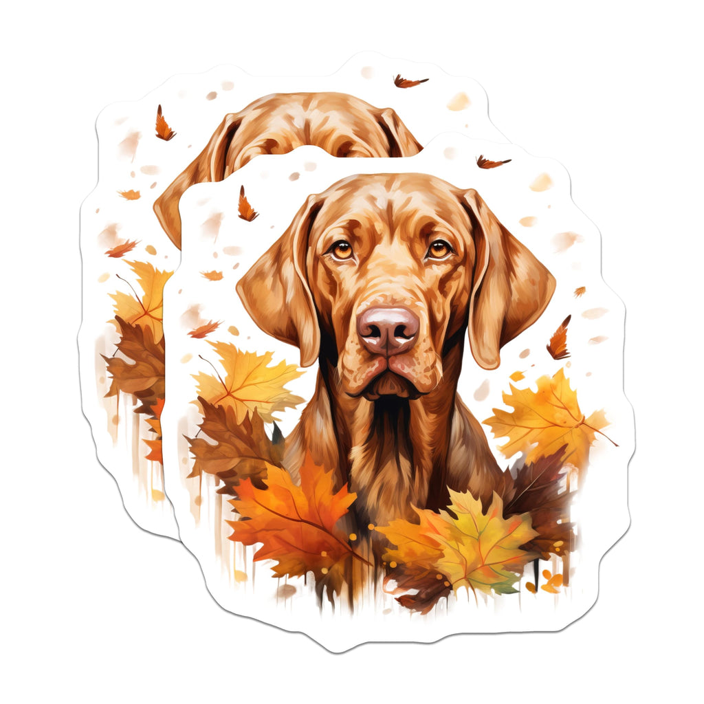 (2 Pack) Autumn Vizsla Dog Magnets - Fall Leaves Pet Lover - Rustic Refrigerator Decor - 5 Inches On Longest Side - Thick Durable Magnet - Made in USA - MAG29540