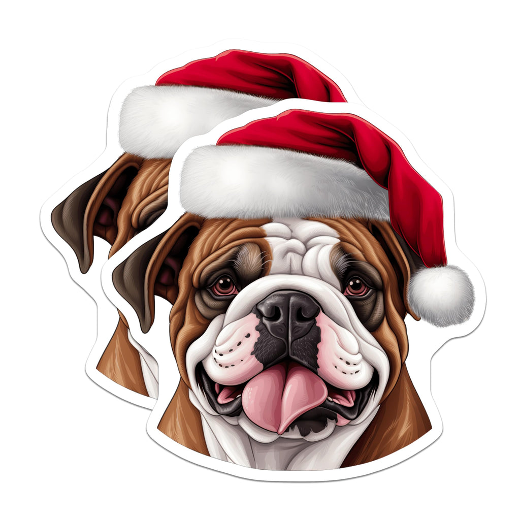 (2 Pack) Bulldog Santa Hat Magnets - Christmas Dog Lover Display - Holiday Kitchen Decor - 5 Inches On Longest Side - Thick Durable Magnet - Made in USA - MAG23425