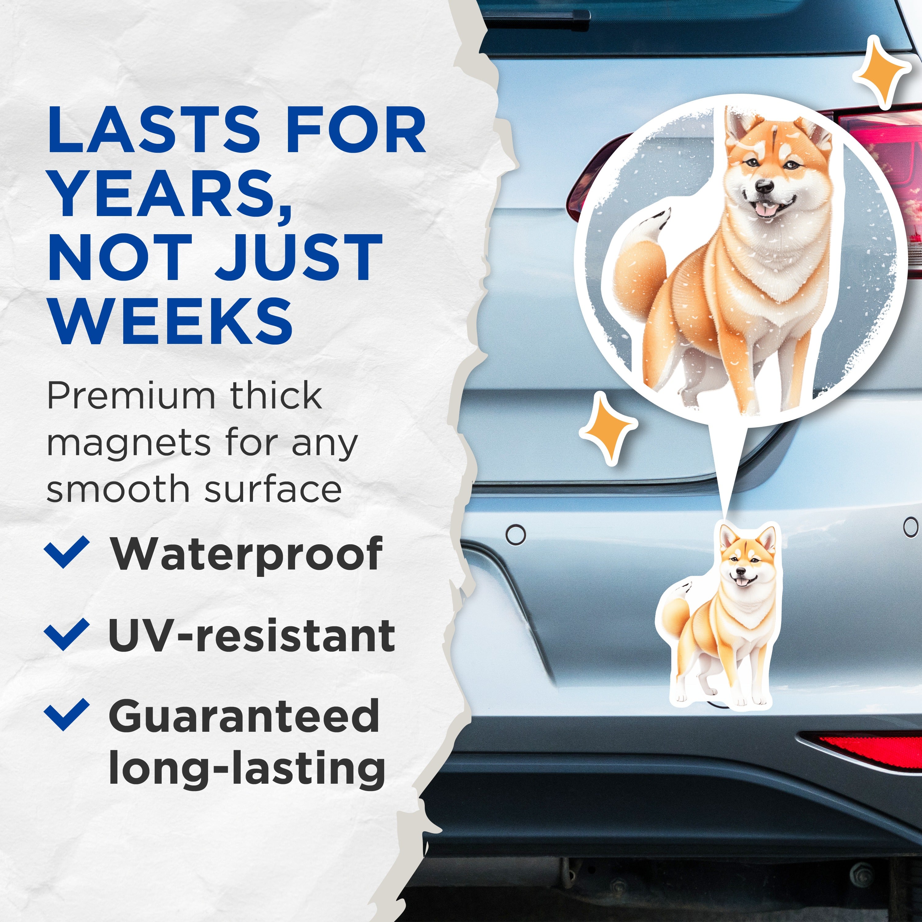 (2 Pack) Shiba Inu Magnets - Cute Japanese Dog Lover Decor - Happy Smiling Puppy - Refrigerator Accessory for Pet Owners - 5 Inches On Longest Side - Thick Durable Magnet - Made in USA - MAG39921