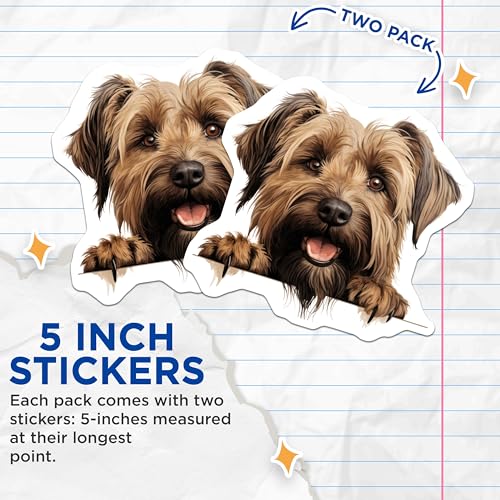 (2 Pack) Cute Dog Face Stickers - Adorable Pet - Puppy Illustration - 5" On Longest Side - Sticks to Smooth Flat Surfaces - Made in USA - BMCS9888