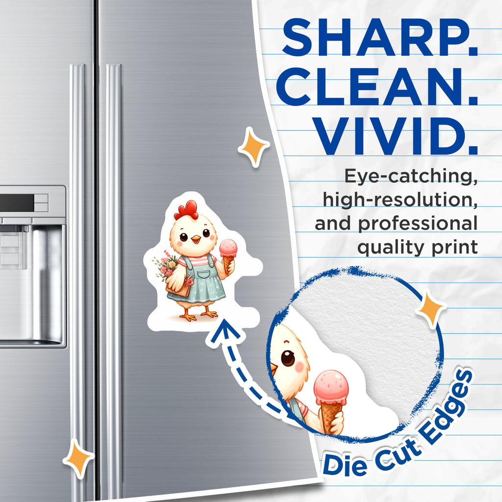 (2 Pack) Kawaii Chicken Magnets - Ice Cream Flowers Decor - Cute Farmhouse Kitchen Art - 5 Inches On Longest Side - Thick Durable Magnet - Made in USA - MAG23123