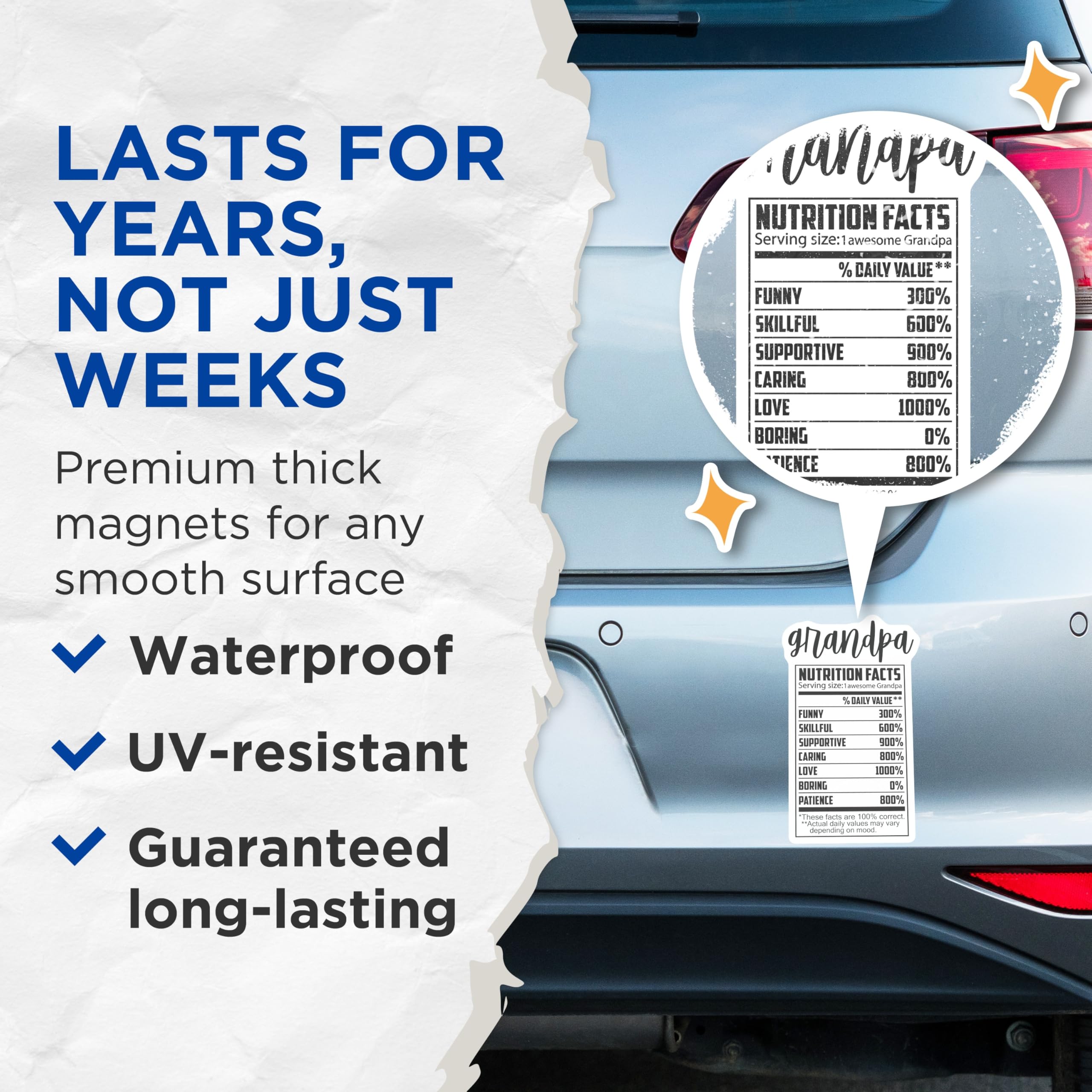 (2 Pack) Grandpa Nutrition Facts Magnets - Funny Grandad - Unique Refrigerator Magnets - 5" On Longest Side - Premium Magnet - for Cars, Refrigerators, Toolboxes, Lockers - Made in USA - MAG14420