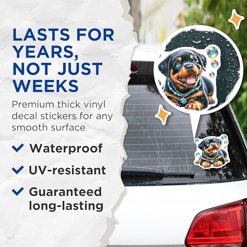 (2 Pack) Cute Puppy Stickers - Dog Lover - Bright Colorful Design - 5" On Longest Side - Sticks to Smooth Flat Surfaces - Made in USA - BMCS9627