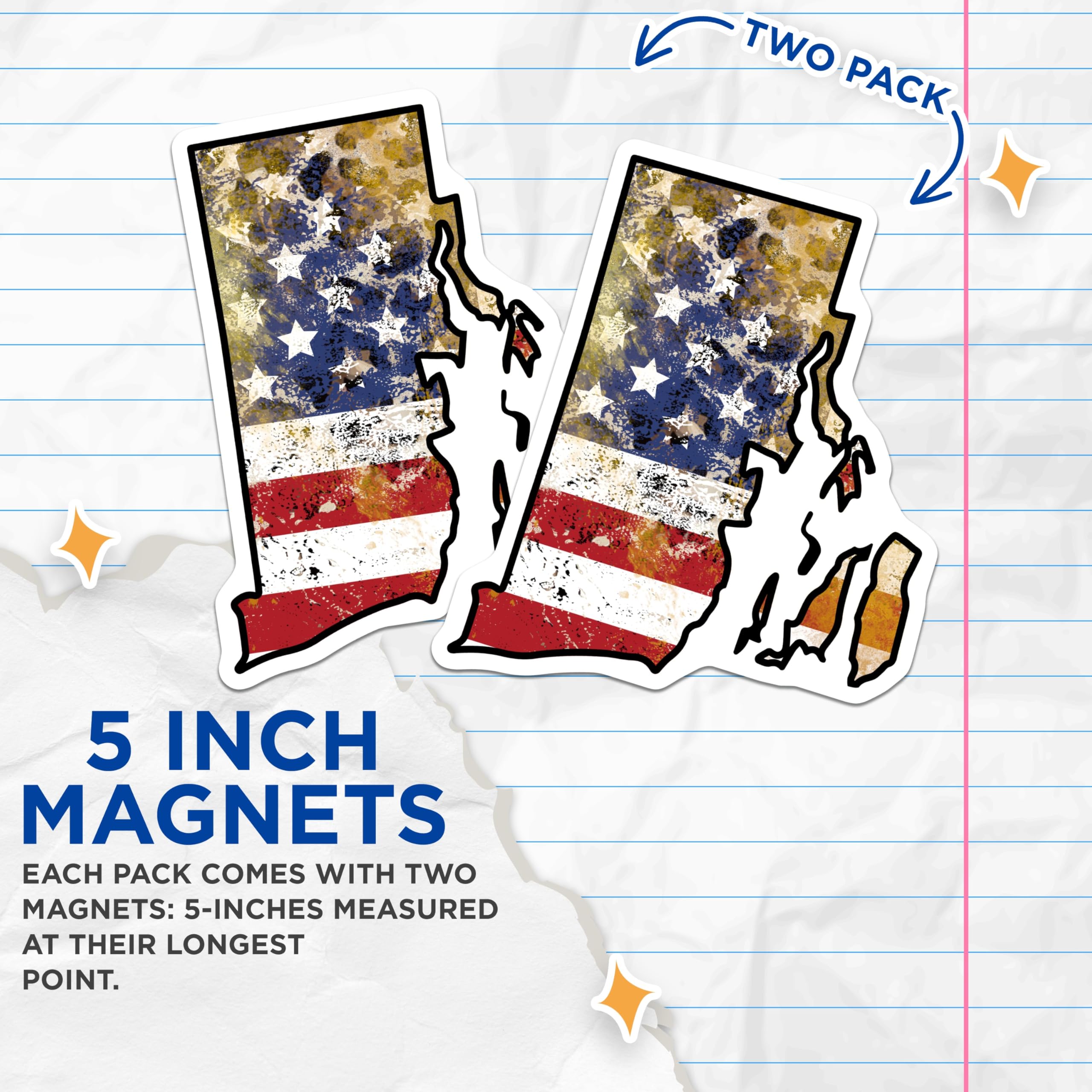 (2 Pack) Rhode Island Magnets - US Flag RI State - Patriotic Fridge Decor - 5" On Longest Side - Premium Magnet - for Cars, Refrigerators, Toolboxes, Lockers - Made in USA - MAG17964
