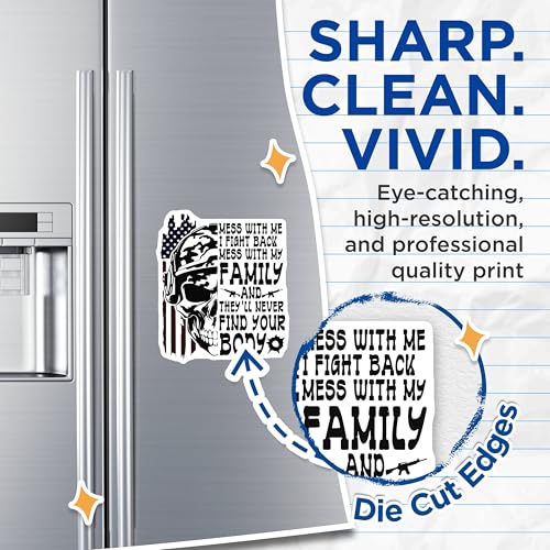 (2 Pack) Mess with Me I Fight Back Magnets - Family Protection Magnets - Skull Patriotic Magnets - 5" On Longest Side - for Cars, Refrigerators, Toolboxes, Lockers - Made in USA BMCS3427