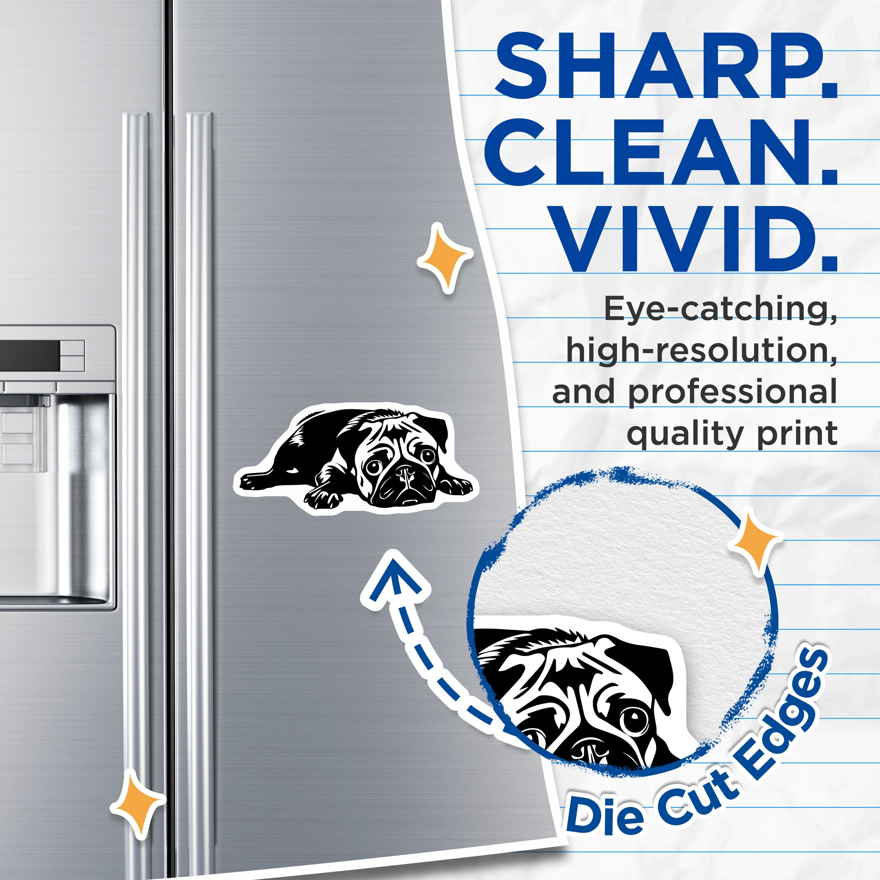 (2 Pack) Pug Dog Magnets - Minimalist Pet Art - Black White Animal Decor - Dog Lover Items - Fridge Locker Car Magnet - 5 Inches On Longest Side - Thick Durable Magnet - Made in USA - MAG37772