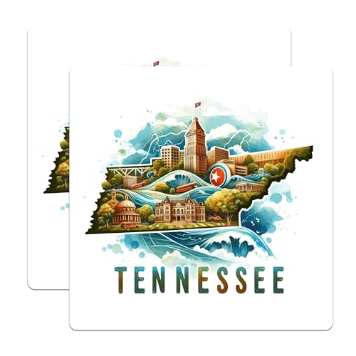 (2 Pack) Tennessee Travel Stickers - State Souvenir Stickers - Scenic Tennessee Decals - 5" On Longest Side - Sticks to Smooth Flat Surfaces - Made in USA - BMCS5339