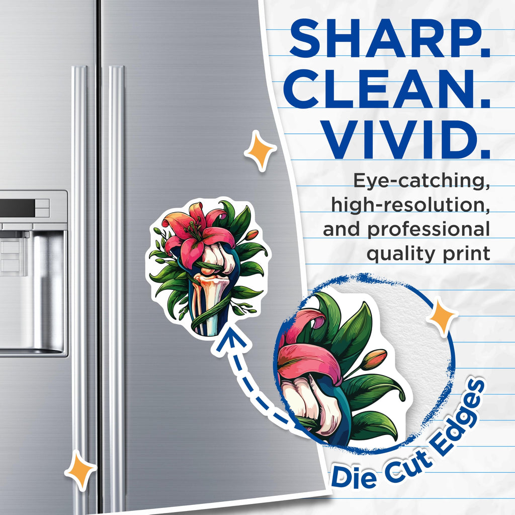 (2 Pack) Lily Flower Fist Magnets - Anatomical Bones Art - Strength Symbol - Refrigerator Locker Decor Aesthetic - 5 Inches On Longest Side - Thick Durable Magnet - Made in USA - MAG19607