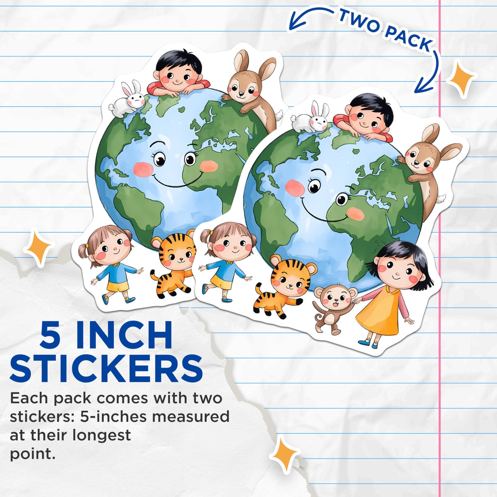 (2 Pack) Earth Kids Stickers - 5" On Longest Side - Sticks to Smooth Flat Surfaces - Made in USA - BMCS8439 - BMCS8439