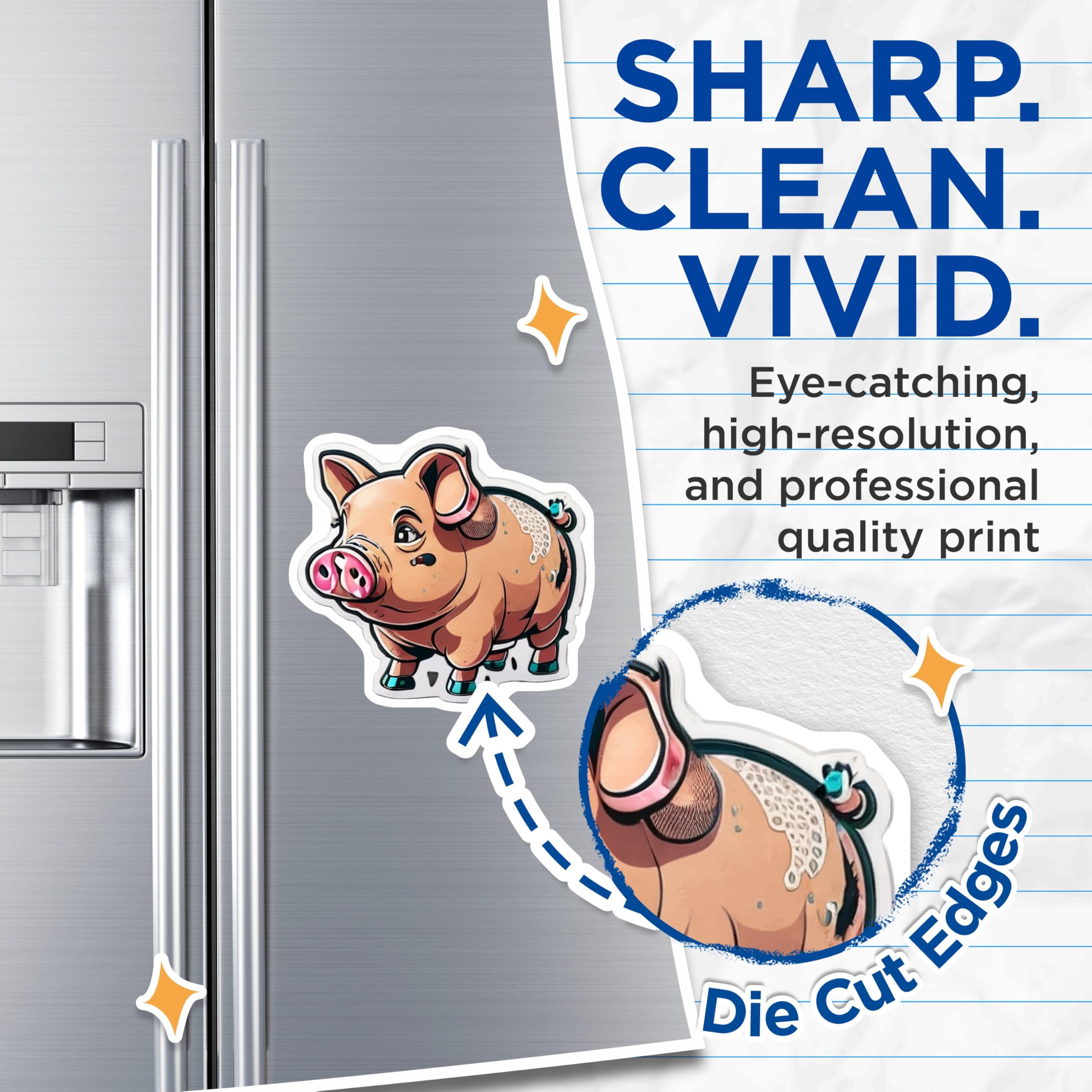 (2 Pack) Charming Pig Magnets - Farm Animal Refrigerator Decor - Adorable Piggy Kitchen Office Locker Accent - 5 Inches On Longest Side - Thick Durable Magnet - Made in USA - MAG21394