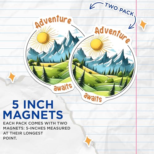 (2 Pack) Adventure Awaits Magnets - Scenic Nature - Motivation for Exploration Enthusiasts - 5" On Longest Side - for Cars, Refrigerators, Toolboxes, Lockers - Made in USA BMCS3267