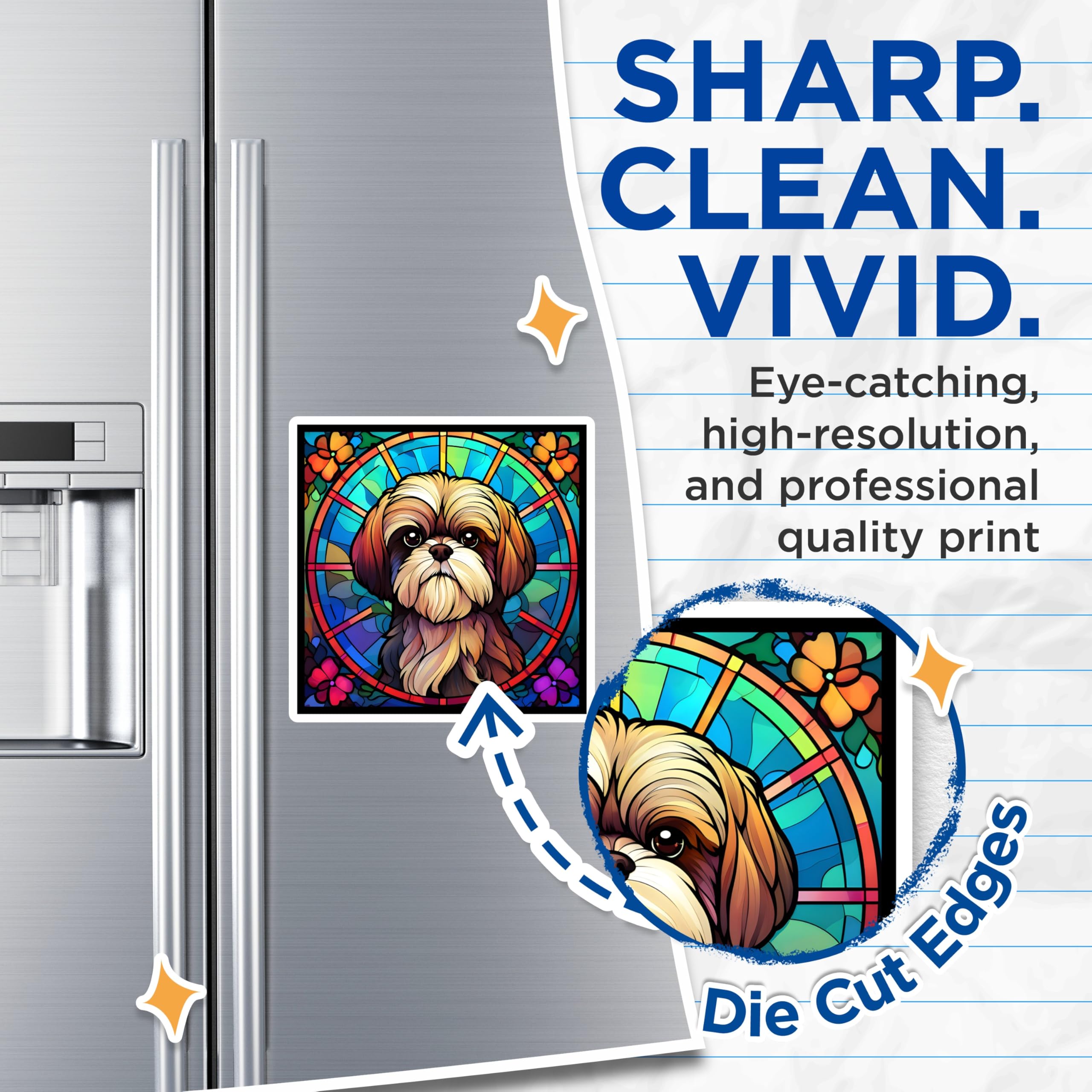 (2 Pack) Shih Tzu Magnets - Stained Glass Dog - Decorative Refrigerator Fridge - 5" On Longest Side - Premium Magnet - for Cars, Refrigerators, Toolboxes, Lockers - Made in USA - MAG14781