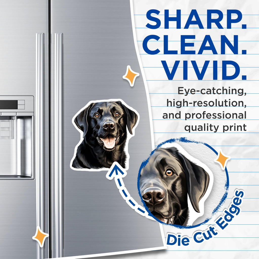 (2 Pack) Black Labrador Retriever Magnets - Happy Lab Dog Lover - Pet Portrait Fridge Decor - 5 Inches On Longest Side - Thick Durable Magnet - Made in USA - MAG29636