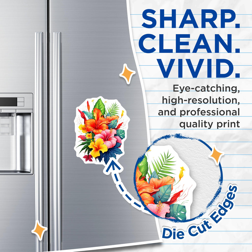 (2 Pack) Tropical Hibiscus Magnets - Vibrant Floral Decor - Hawaiian Flower Fridge Art - 5 Inches On Longest Side - Thick Durable Magnet - Made in USA - MAG20073