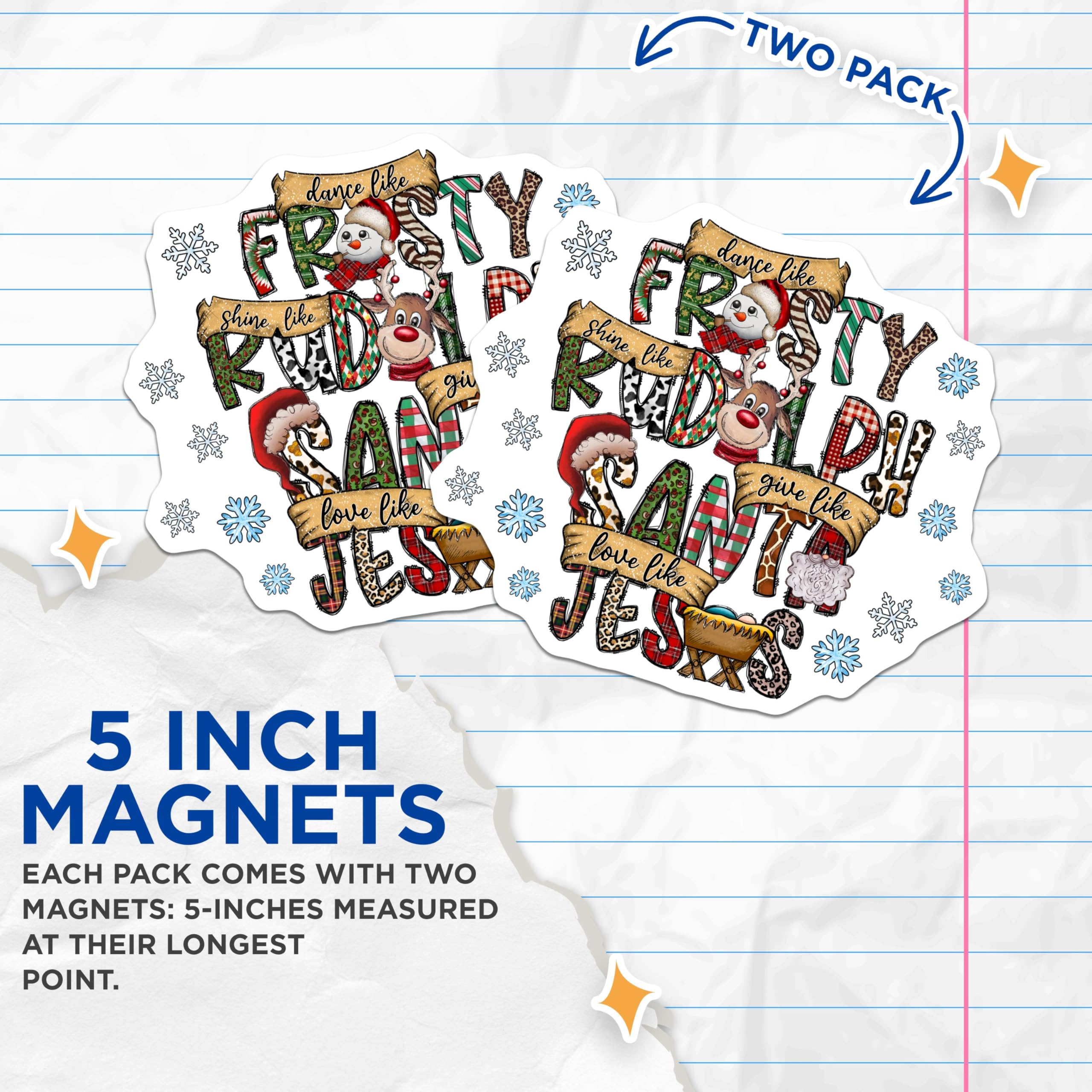 (2 Pack) Christian Christmas Refrigerator Magnets - Festive Holiday Decor - Rudolph Frosty Santa Jesus Message - 5 Inches On Longest Side - Thick Durable Magnet - Made in USA - MAG29407